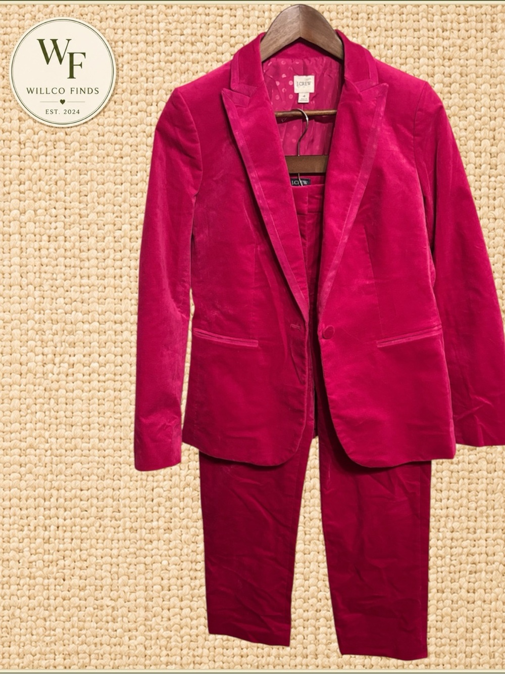 J.Crew Women’s Pink Velvet Blazer & Kallie Pant Suit Set Size 4 / 4P